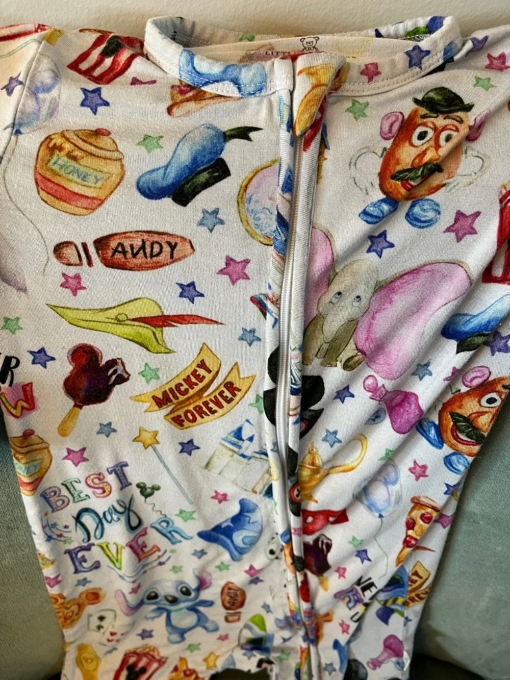 Little Snuggles Disney Best Day Multicolor Character One-Piece Zip Pajamas - 2
